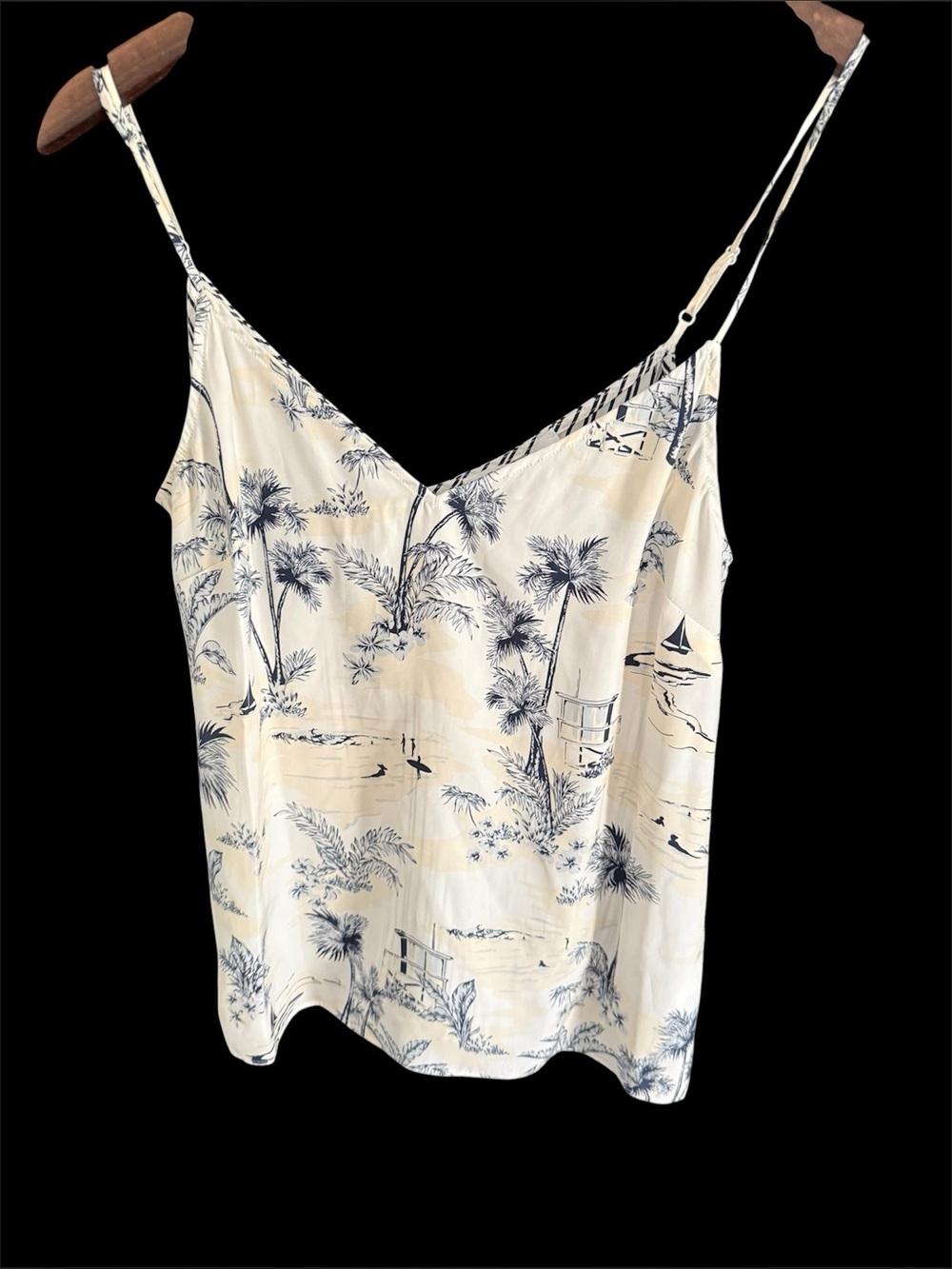 Frame tank.  Lightweight Cream Palm-Print Camisole. 100% silk.